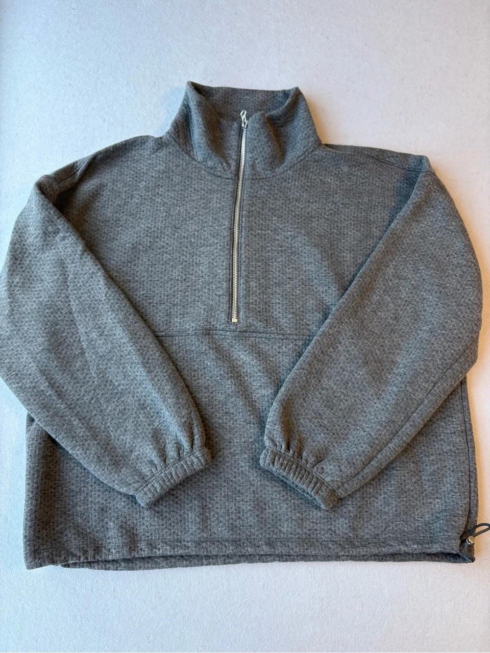 J.Crew Gray Terry Half Zip Pointelle Pullover Sweatshirt Women’s Sz M